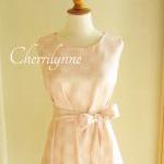 Sleeveless Tent Dress with Sash in Pale Peach Pastel Color Polkadot