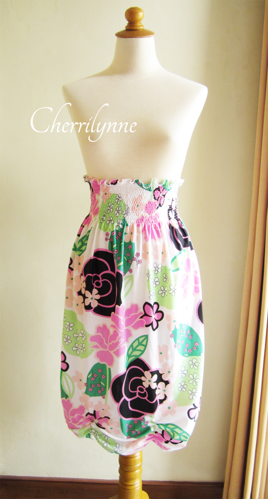 Smocked High Waisted Skirt Floral Pattern