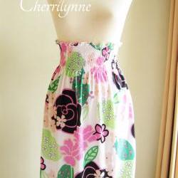 Smocked High Waisted Skirt Floral Pattern